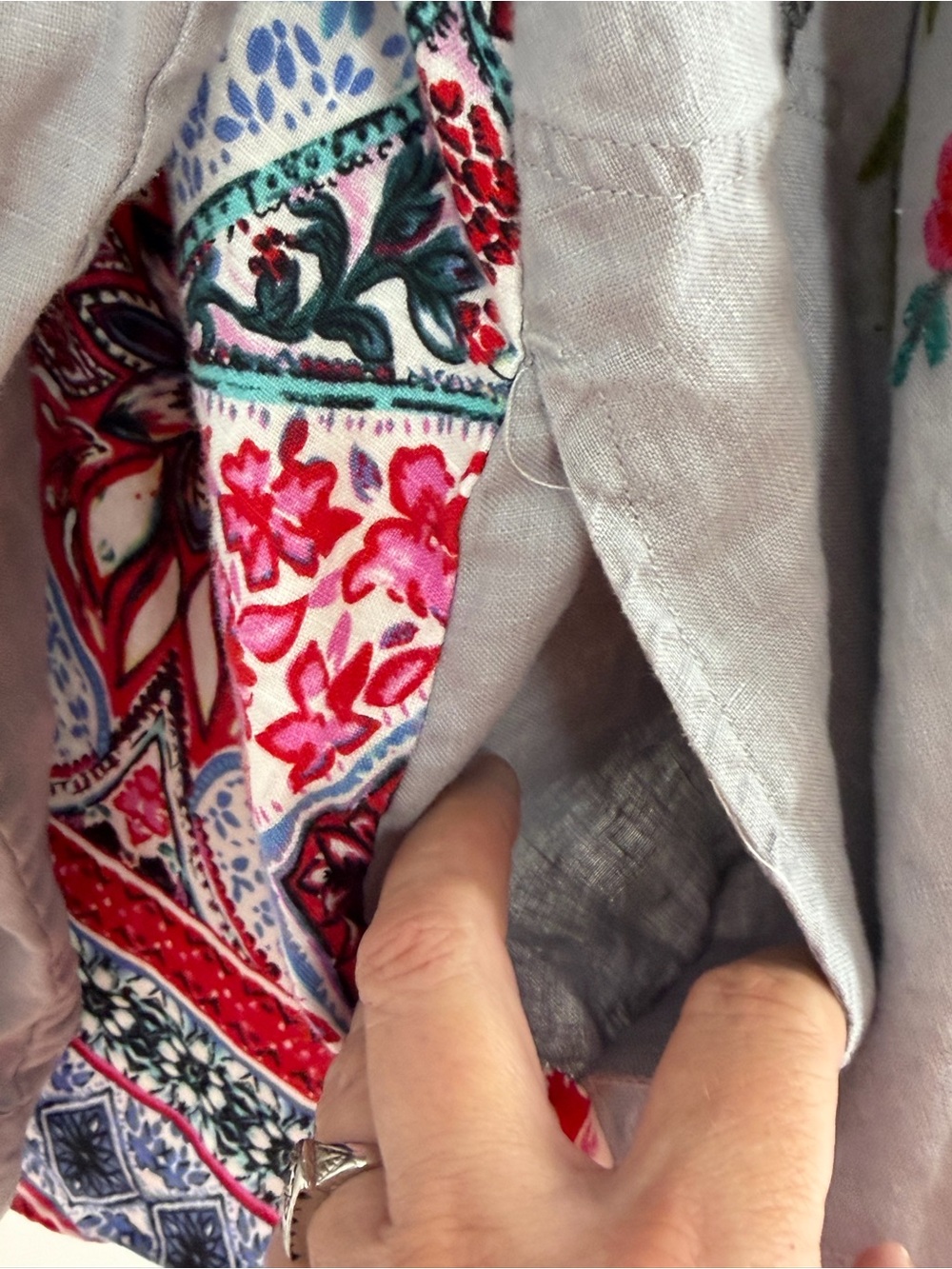 John Mark Linen Embroidered Floral Patchwork Tunic Shirt Boho Cottagecore XL - Picture 10 of 15